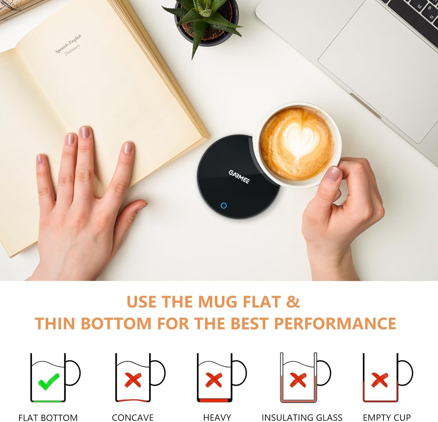 GARMEE Elektrischer Kaffeewärmer kaffetasse warmhaltend - Smart Schreibtisch Tassenwärmer mit 2 Temperatureinstellungen Tassenwärmer Teewärmer Elektrischer Getränkewärmer für Kakao Milch