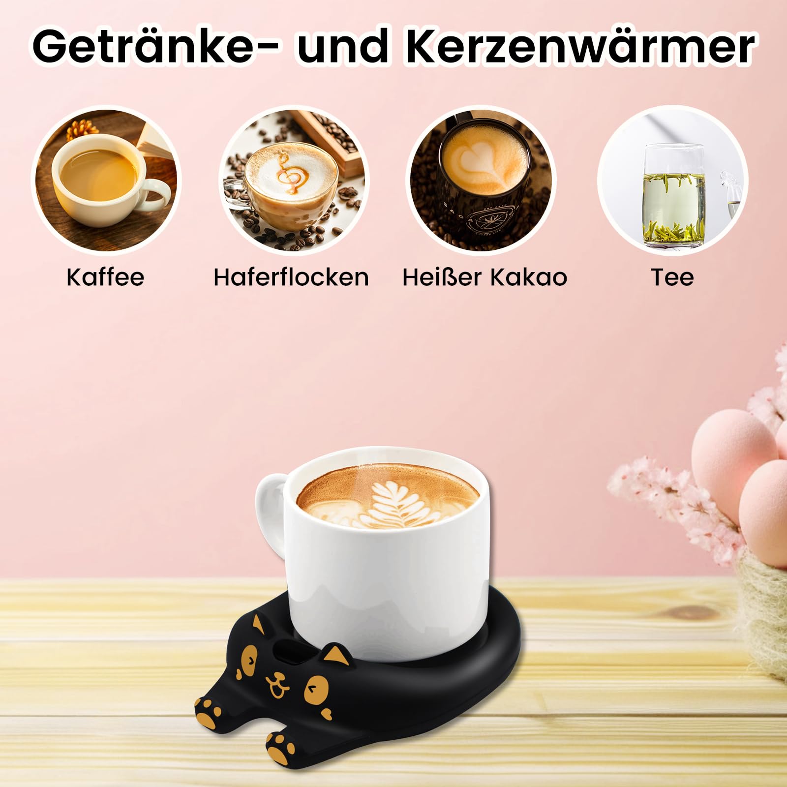 Tassenwärmer Kaffeewärmer für den Schreibtisch automatische Abschaltung, intelligenter Kerzenwärmer mit 3 Temperatureinstellungen, elektrischer Getränkewärmer für Kaffee, Kakao, Tee (Schwarz)