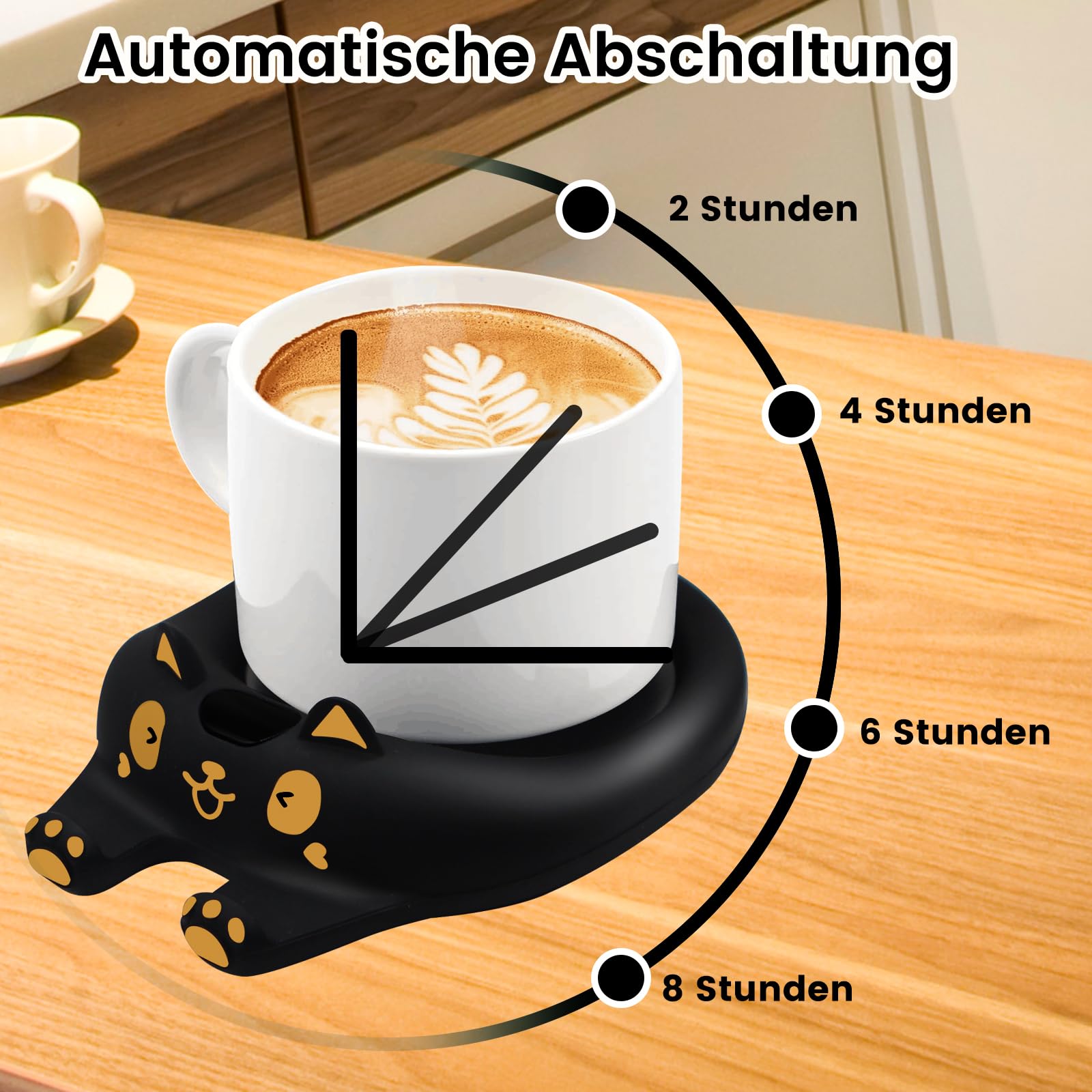 Tassenwärmer Kaffeewärmer für den Schreibtisch automatische Abschaltung, intelligenter Kerzenwärmer mit 3 Temperatureinstellungen, elektrischer Getränkewärmer für Kaffee, Kakao, Tee (Schwarz)